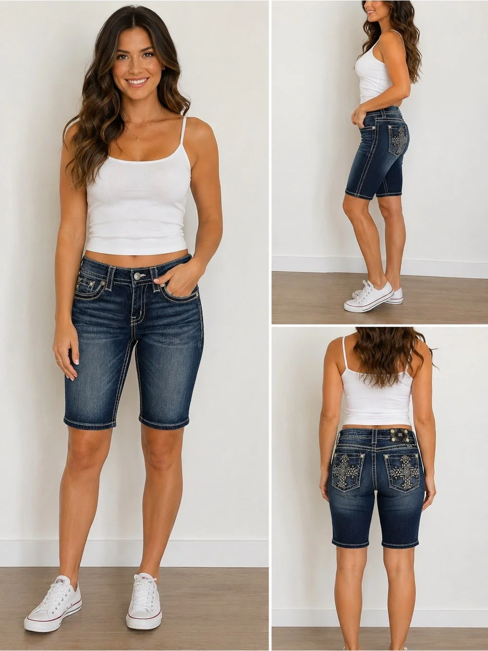 Miss me Dark Wash Denim Bermuda Shorts - Classic Women's Jean Shorts